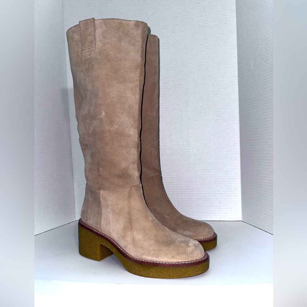 Stuart Weitzman Montana Slouch Beige Suede knee Boots 7.5